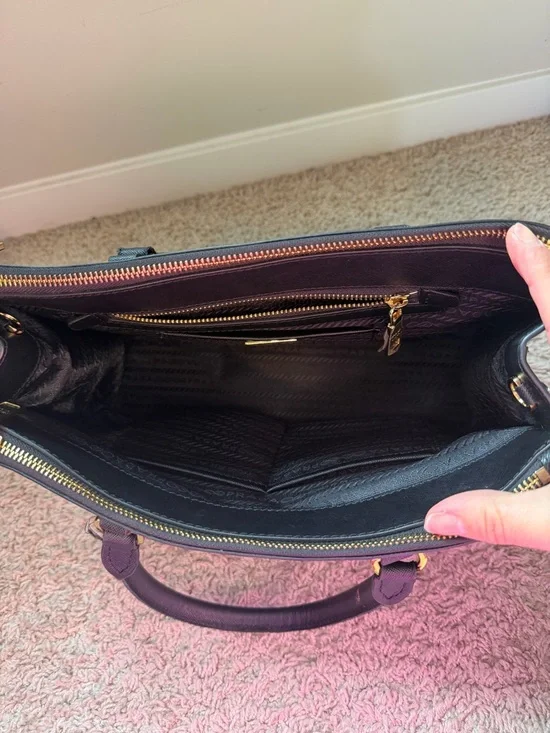 Prada Black Saffiano Double-Zip Satchel with Gold Hardware - Picture 9 of 12